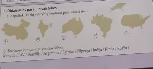 6 класс, география Самые большие страны мира. 1. Определите, какие состояния обозначены в A – E. 2.