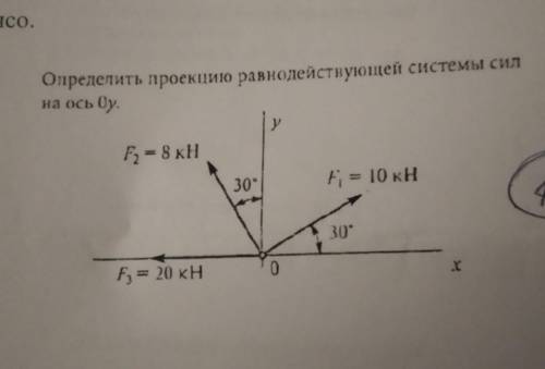 F1=10F2=8F3=20определить проекцию равнодействующей системы сил на ось Оy​