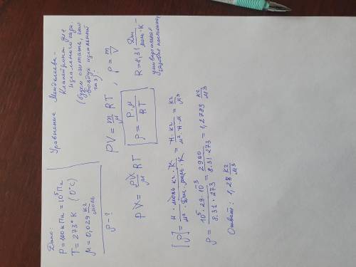 Плотность воздуха, находящегося под давлением 100 кПа притемпературе 0°С, составит?(Молярную массу в