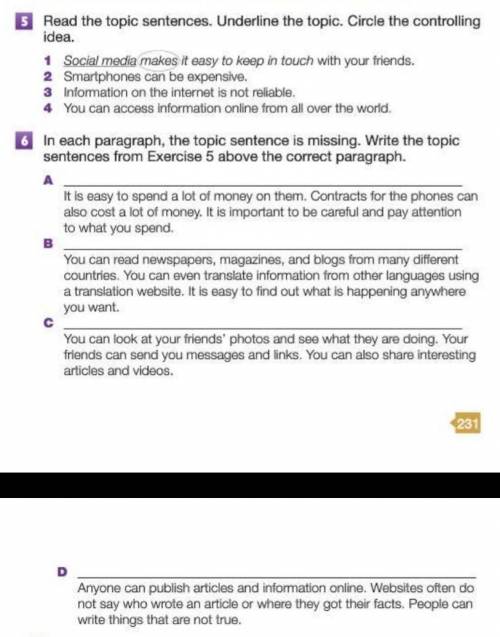 Ex. 6 Write the topic sentences from Ex. 5 above the correct paragraph.​