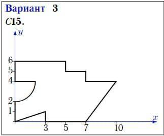 Найти площадь (в м2) и координаты центра тяжести плоской фигуры(в м). Отметки на осях даны в метрах.