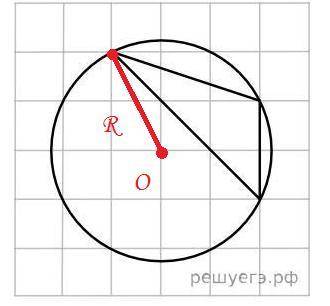На клетчатой бумаге с размером клетки корень из 5 на корень из 5 изображён треугольник. Найдите ради