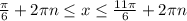 \frac{\pi }{6} +2\pi n\leq x\leq \frac{11\pi }{6} +2\pi n