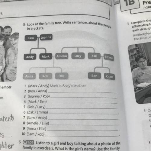 5 Look at the family tree. Write sentences about the people in brackets. Sam Joanna Andy Mark Amelia