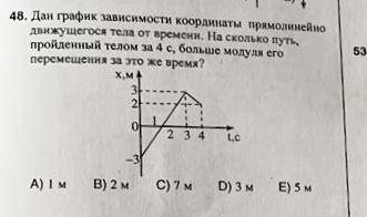 дан график зависимости координаты прямолинейно движущегося тела от времени. На сколько путь, пройден