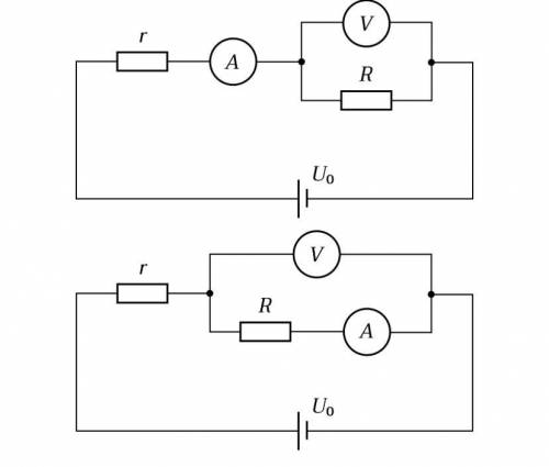 Из одинаковых компонентов собрали 2 схемы, как показано на рисунке. Параметры схем:U0=4B, r= 1 Ом. С