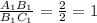 \frac{A_1B_1}{B_1C_1} =\frac{2}{2}=1