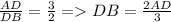 \frac{AD}{DB} = \frac{3}{2} = DB = \frac{2AD}{3}