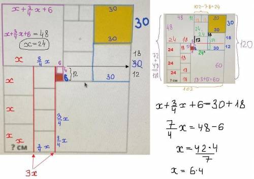Фигура на рисунке составлена з квадратов. Сторона желто- го квадрата 30 см, а красного - 6 см. Найди