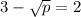 3-\sqrt{p}=2