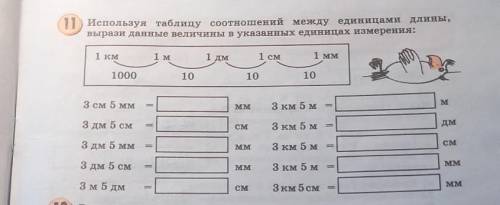 11 Используя таблицу соотношений между единицами длины, вырази данные величины в указанных единицах