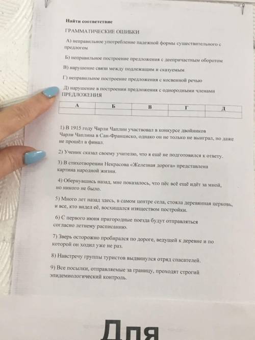 Установите соответствие между грамматическими ошибками и предложениями, в которых они пропущены: к к