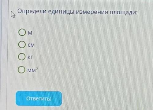 - Определи единицы измерения площади: м СМ кг мм²? ответить