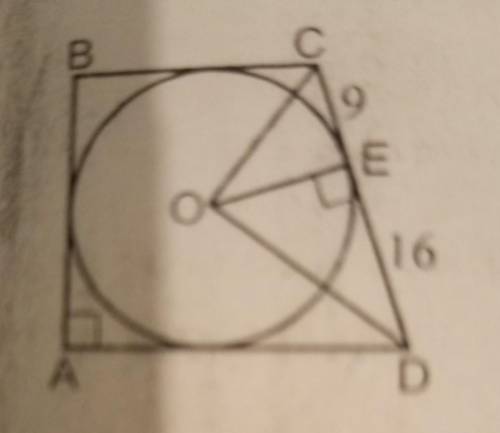 10. Рис. 22. ABCD – описанная трапеция, EC=9, ED=16. Найти: Sabcd.