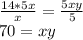 \frac{14*5x}{x} =\frac{5xy}{5}\\70 =xy