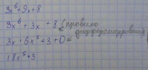 Дана функция — 3х^6 + 9x +8. Вычисли ее производную: