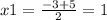 x1 = \frac{ - 3 + 5}{2} = 1