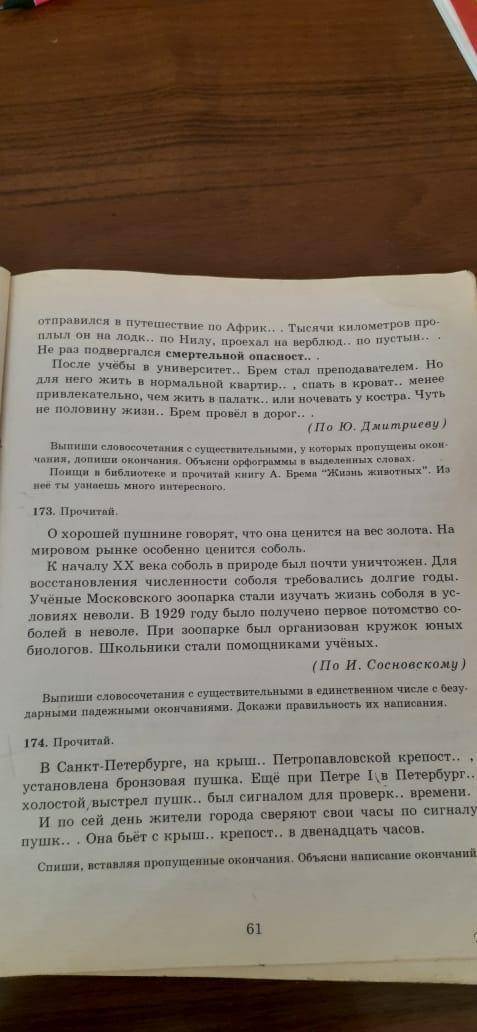 Упр 173 выпиши словосочетания с существительными в единственном числе с безударными падежными оконча