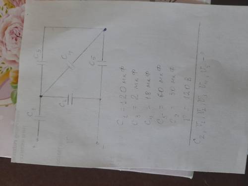 С1=120мкФ, С3=2мкФ С4=18мкФ С5=60мкФ Сэ=30мкФ U=120В C2=? U1 U2 U3 U4 U5 -?