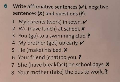 Write affirmative sentences, negative sentences and questions