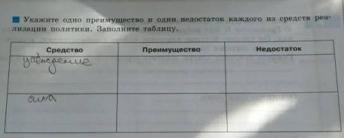 укажите одно преимущество и один недостаток каждого из средств реализации политики. заполните таблиц