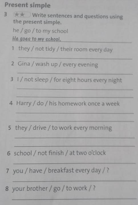 Write sentences and questions using the present simple