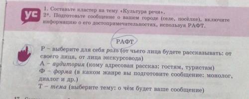 1. Составьте кластер на тему «Культура речи». 2*. Подготовьте сообщение о вашем городе (селе, посёлк