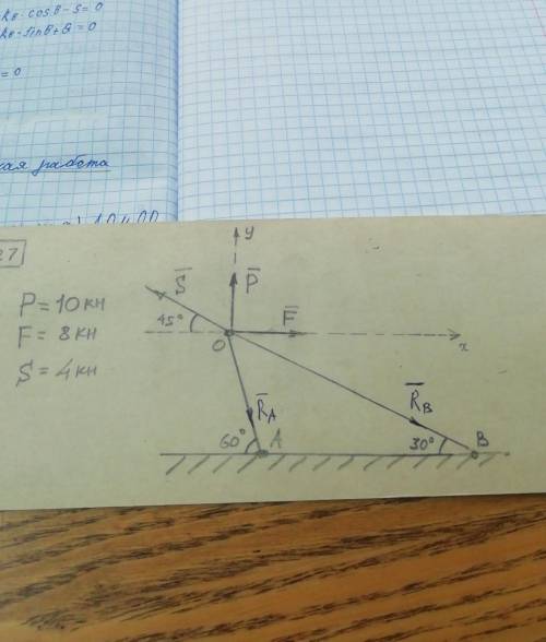 Найти реакции усилия АО и ОВ (Ra,Rв)решите мне с объяснением