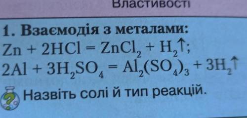 Назвіть солі й тип реакцій
