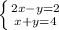 \left \{ {{2x-y=2} \atop {x+y=4}} \right.