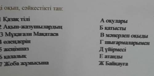 Мәтінді оқып, сәйкестікті тап тут надо соотнести 2 предложения.