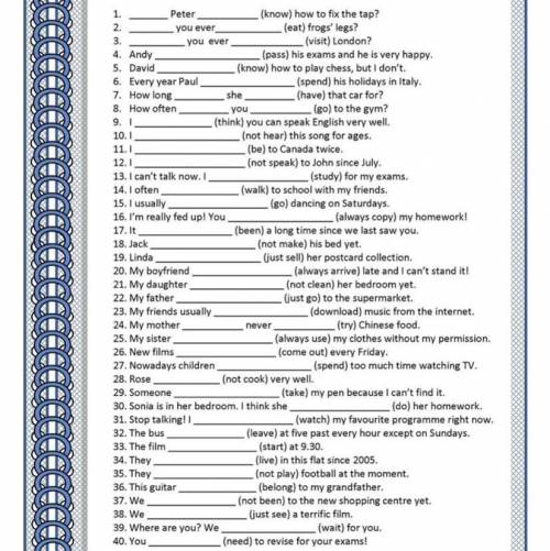 Present tenses complete the sentences using the correct from of the verb in brackets