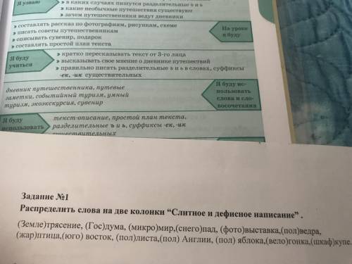 Распределить слова на две колонки Слитное и дефисное написание Землетрясение ,Госдума микромир снего