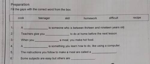 Fill the gaps with the correct word from the box cook