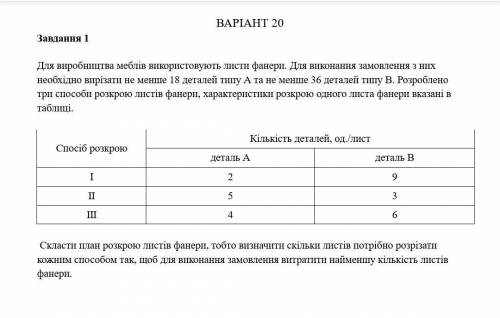 решить задачу. ВАРИАНТ 20 задание 1 Для производства мебели используют листы фанеры. Для выполнения