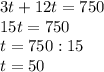 3t+12t=750\\15t=750\\t=750:15\\t=50