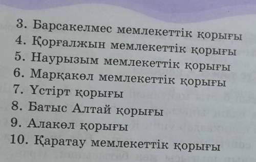 7тапсырма 1.Алматы мемлекеттік қорығы2.Ақсу-Жабағалы мемлекеттік қорығы