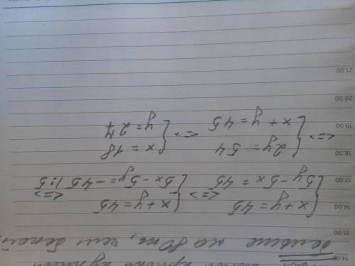 Вирішити систему додавання x+y=455y-5x=45​