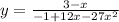 y = \frac{3 - x}{ - 1 + 12x - 27 {x}^{2} }