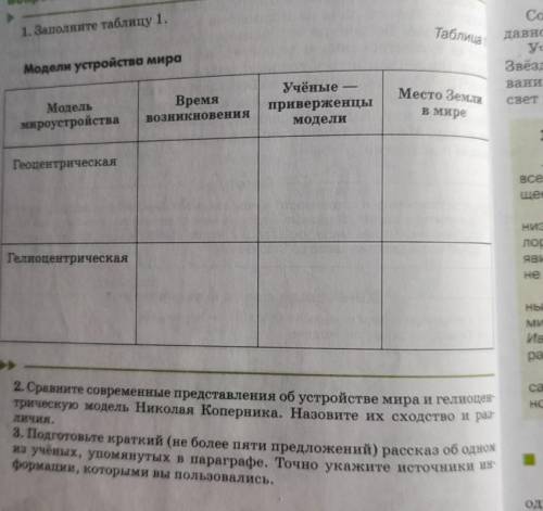 Вопросы и задания 1. Заполните таблицу 1. Таблица Д Модели устройства мира з - E Учёные приверженцы