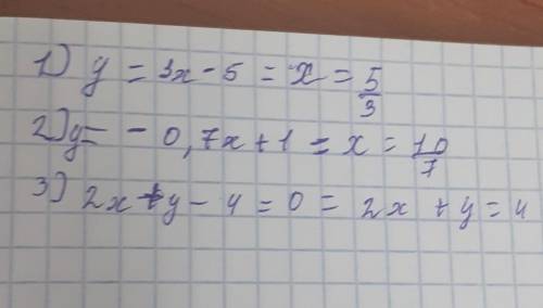 1; y=3x-5 2; y=-0,7x+1 3; 2x+y-4=0