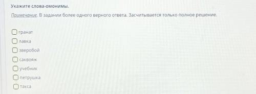 Укажите слова-омонимы. Примечание. В задании более одного верного ответа. Засчитывается только полно