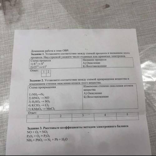 Домашняя работа к теме ОВР: Задание 1. Установите соответствие между схемой процесса и названием это