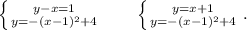 \left \{ {{y-x=1} \atop {y=-(x-1)^2+4}} \right.\ \ \ \ \ \ \left \{ {{y=x+1} \atop {y=-(x-1)^2+4}} \right. .