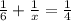 \frac{1}{6} + \frac{1}{x} = \frac{1}{4}