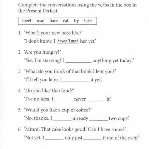 Complete the conversation using the verbs in the box in the Present Perfect