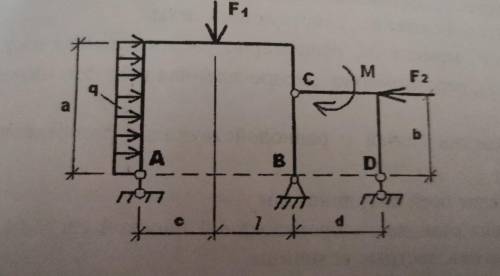 Конструкция состоит из двух частей соединенных шарнирно. определить реакции связей A,B,C(а также в т