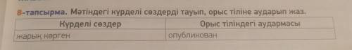 8-тапсырма. Мәтіндегі күрделі сөздерді тауып, орыс тіліне аударып жаз.