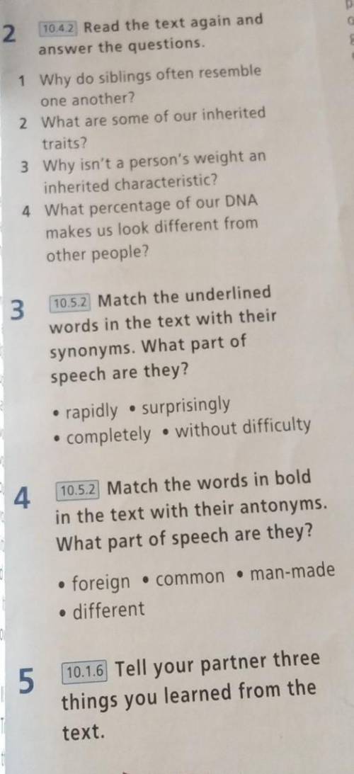 2 10.4.2 Read the text again and answer the questions. 1 Why do siblings often resemble one another?