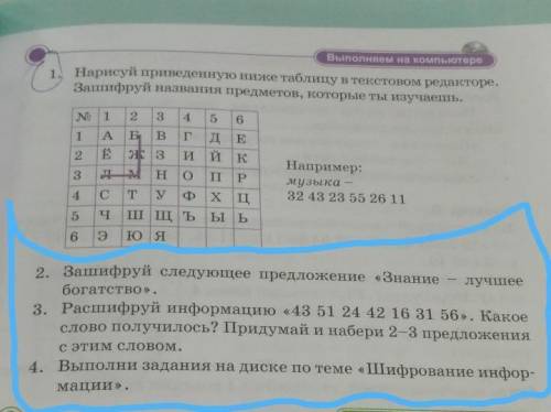 Выполняем на компьютер . Нарисуй приведенную ниже таблицу в текстовом редакторе. Загшифруй названия